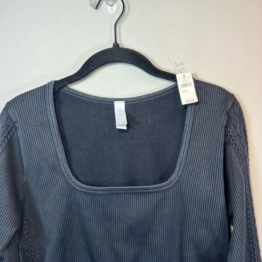 Offline By Aerie Seamless Cable Square Neck Ribbed Top Shirt Black NEW Womens XL - Picture 5 of 15